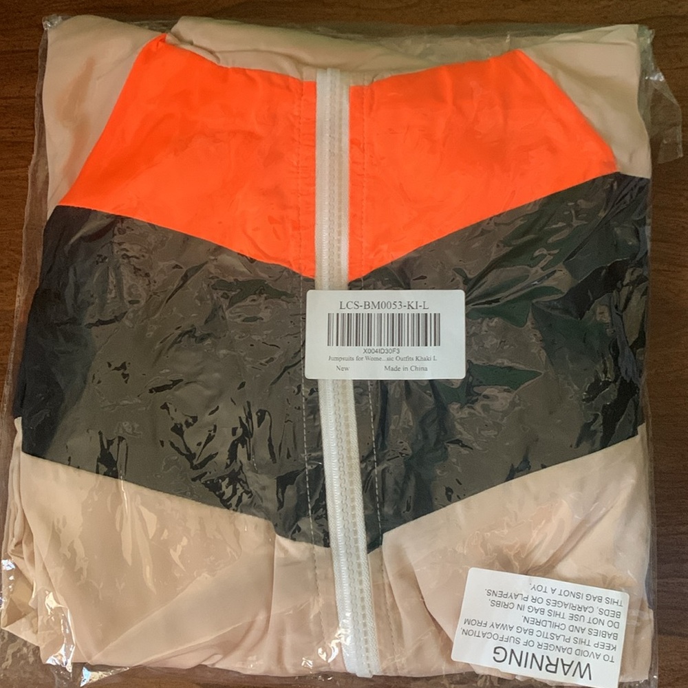 NWT No Label Size L Khaki Color Block Drawstring Romper - Picture 7 of 7